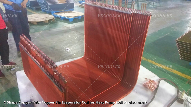 C Shape Copper Tube Copper Fin Evaporator Coil for Heat Pump Coil Replacement