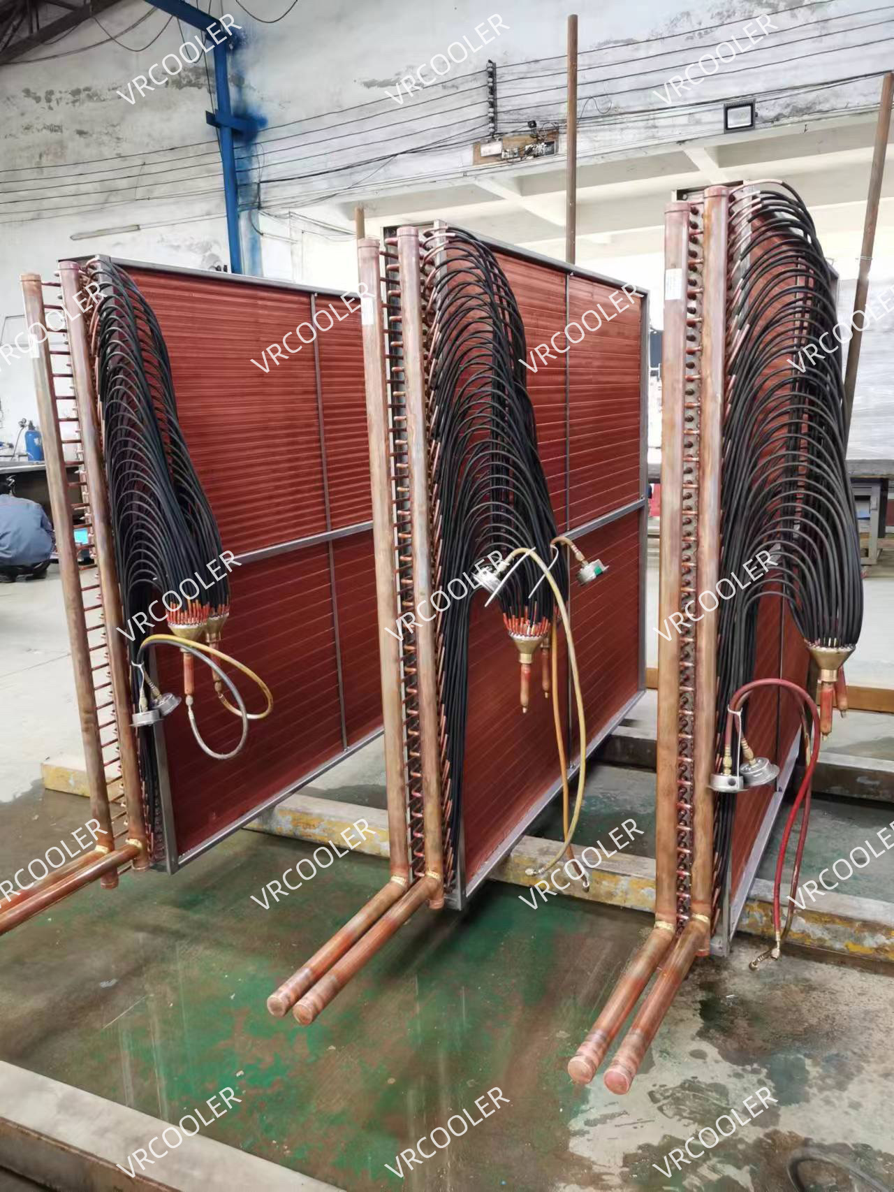 Copper tube copper fin Heat Exchanger Coil in Production