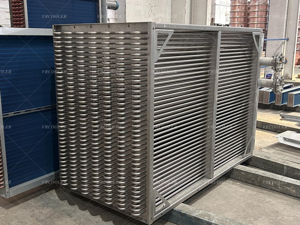 Custom bare tube evaporator assembly with headers and supporting frame